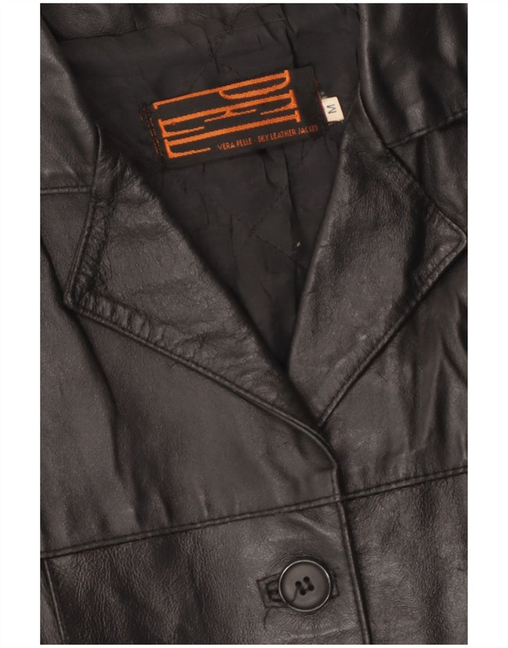 Vintage damska kurtka skórzana UK 14, średnia czarna skóra