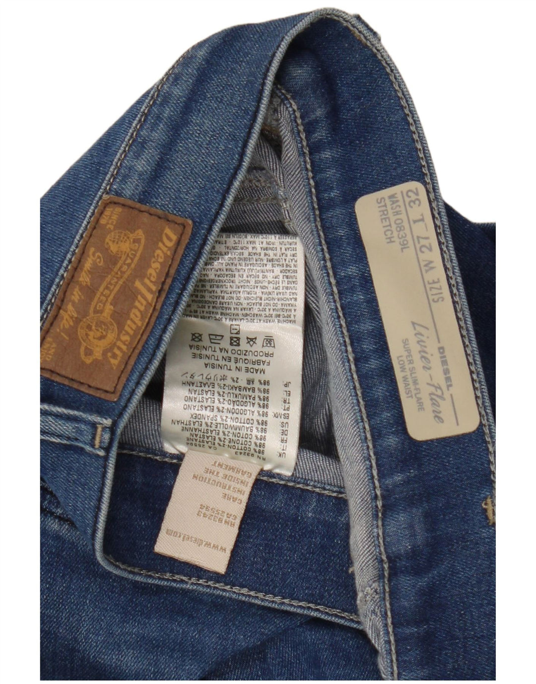 Damskie jeansy DIESEL Livier-flare z niską talią, bardzo wąskie, rozkloszowane W27 L32 Niebieskie