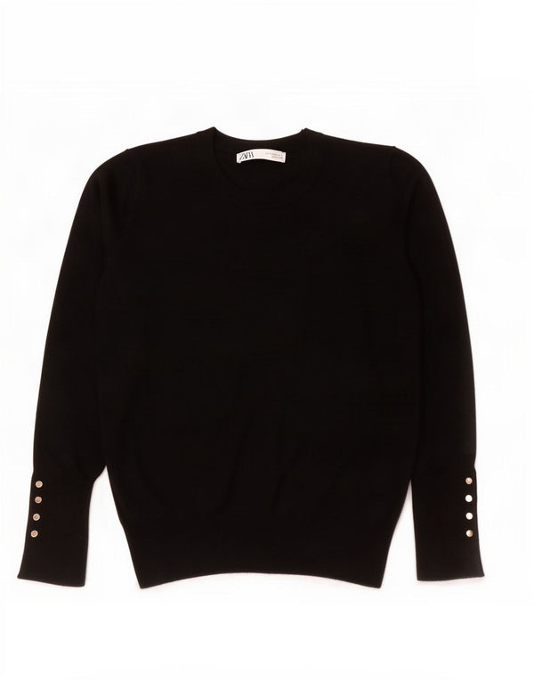 Zara Womens Crew Neck Jumper Sweater UK 12 Medium Black