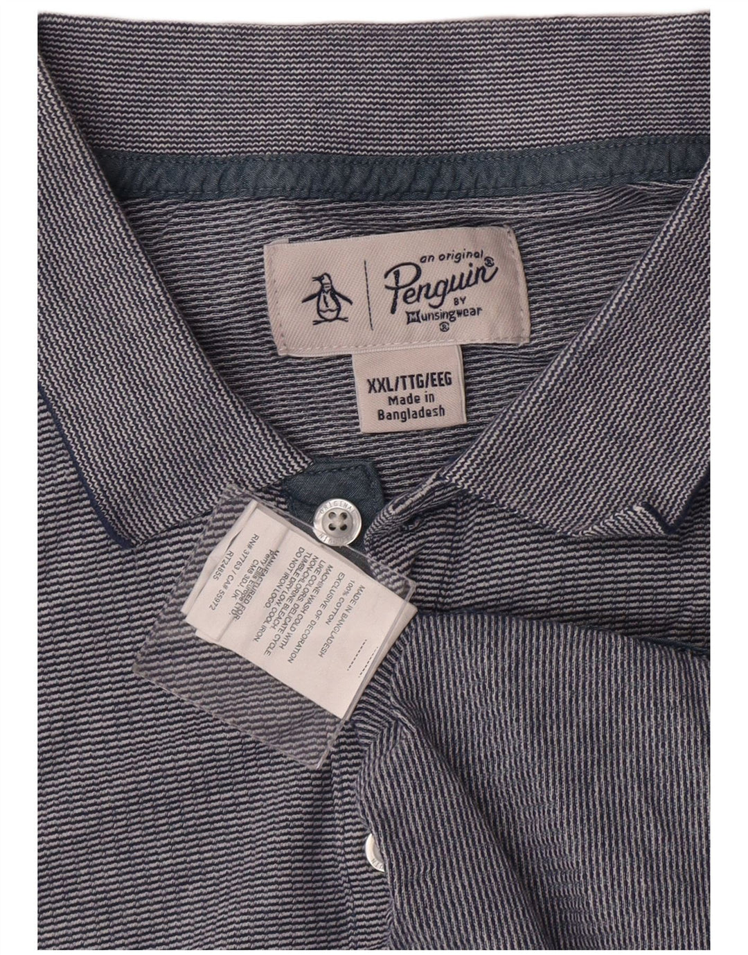 Męska koszulka polo PENGUIN 2XL, niebieska, bawełniana w paski, klasyczna