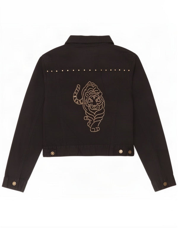 John F Gee Damska kurtka dżinsowa UK 12 Medium Black Animal Print Cotton