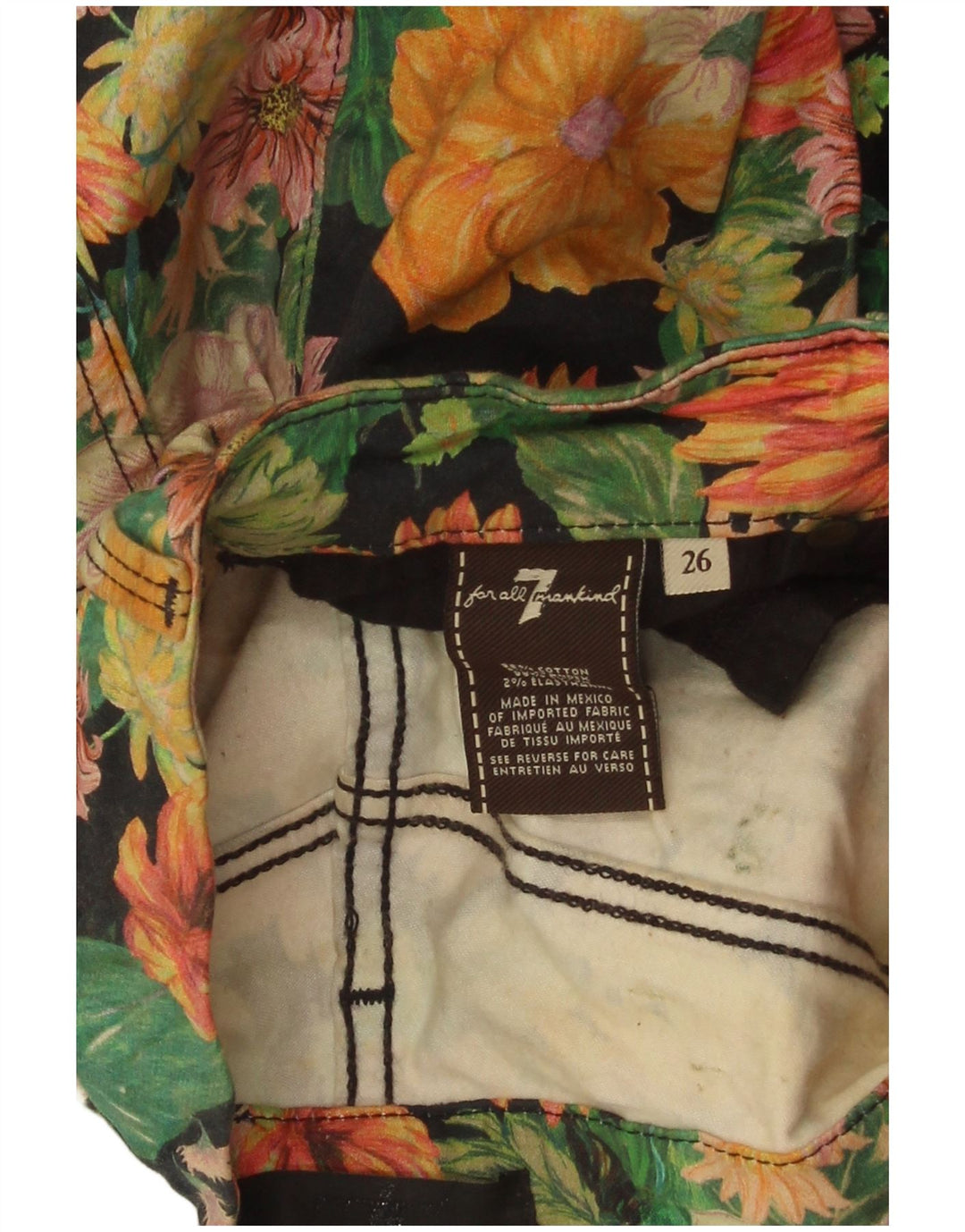 7 FOR ALL MANKIND Damskie jeansy przycięte W26 L24 Wielokolorowe kwiaty