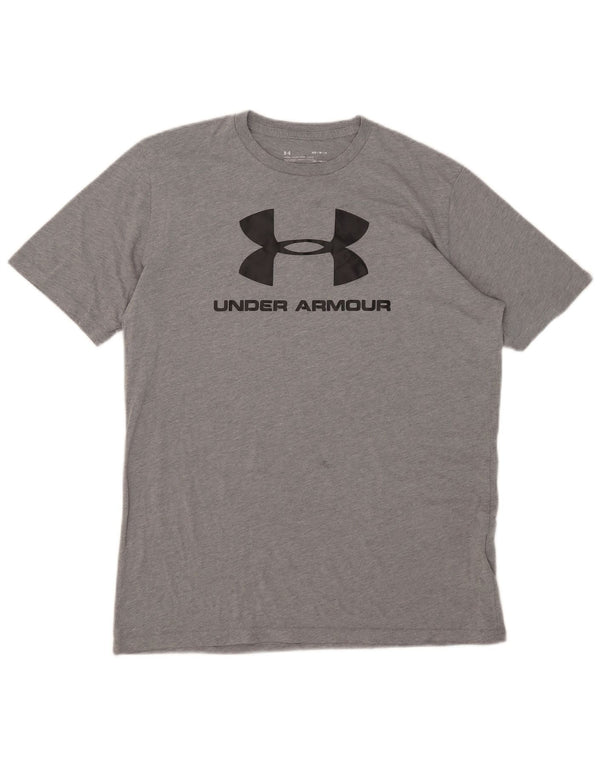 Męski t-shirt z grafiką UNDER ARMOUR Heat Gear, średnioszary, bawełniany w cętki
