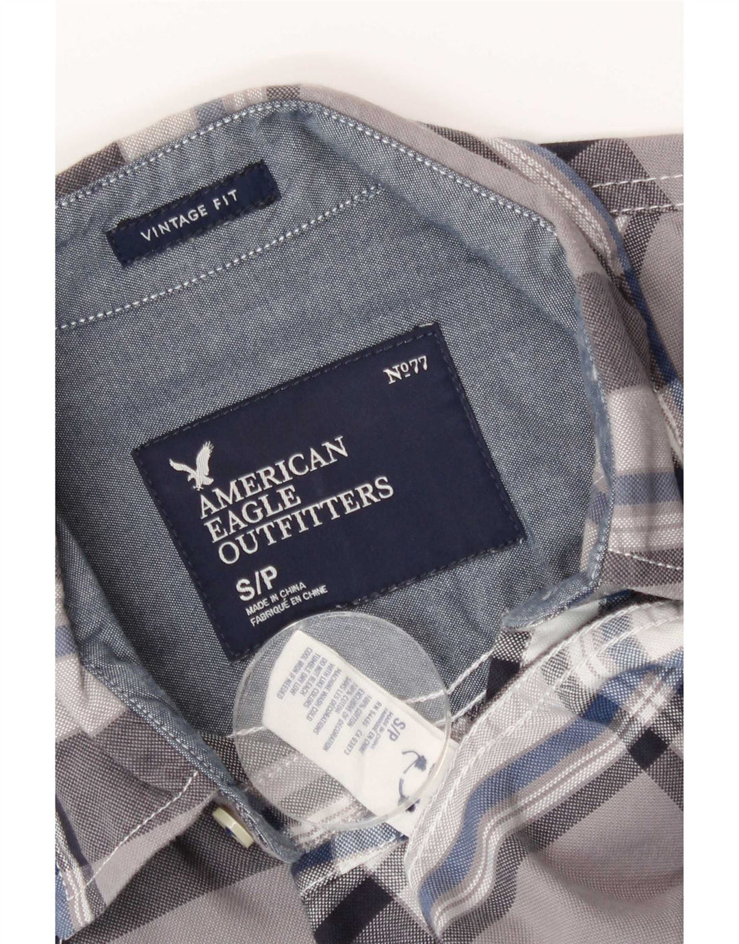 Męska koszula w stylu vintage American Eagle Outfitters w małą szarą kratkę, bawełniana
