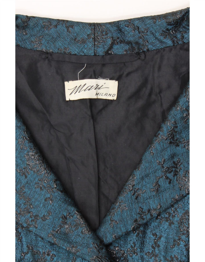 Vintage damski 2-częściowy zestaw z 2 guzikami, UK 12, średni niebieski w kwiaty