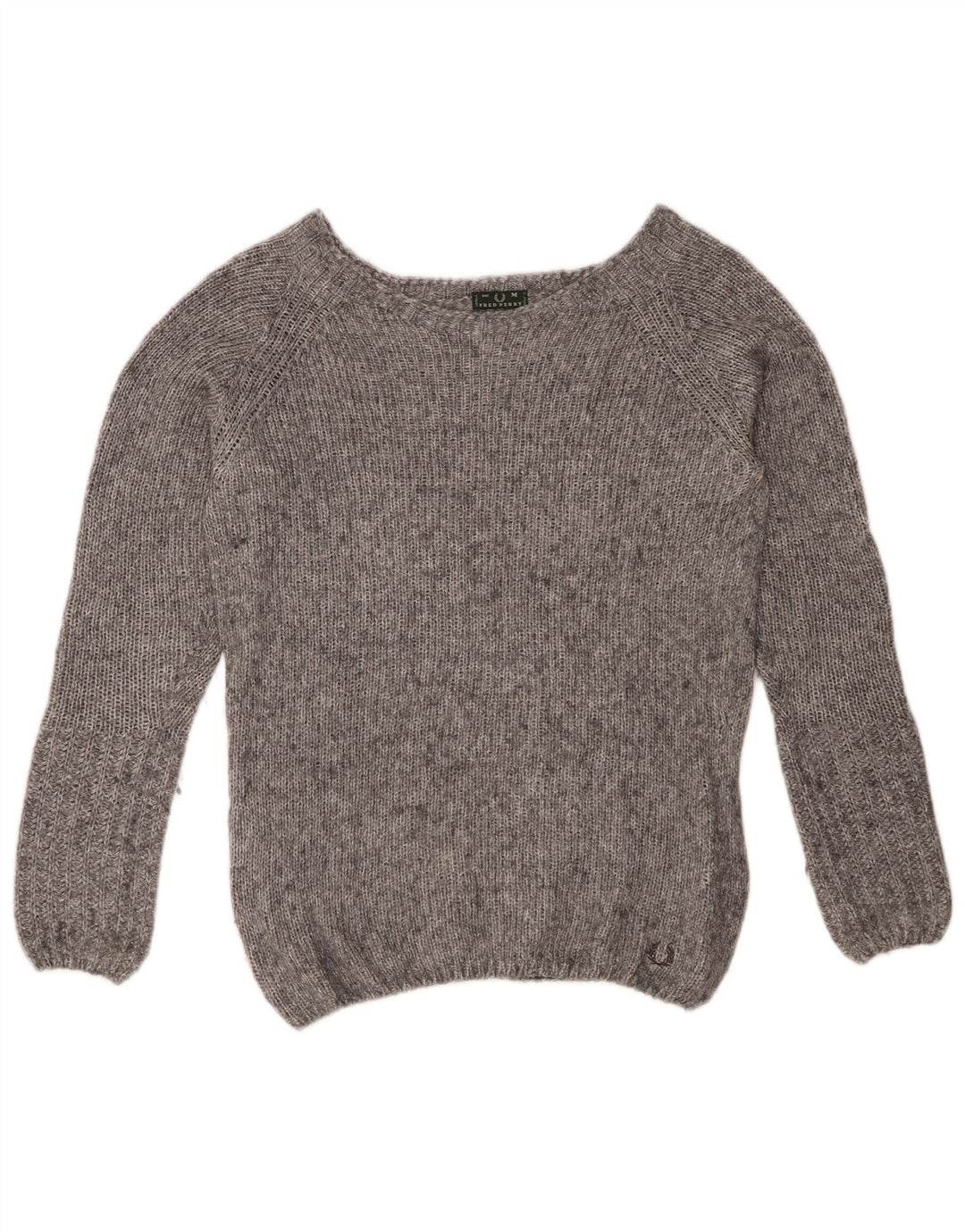 Sweter damski FRED PERRY z dekoltem w łódkę UK 14, średnioszary, nakrapiany