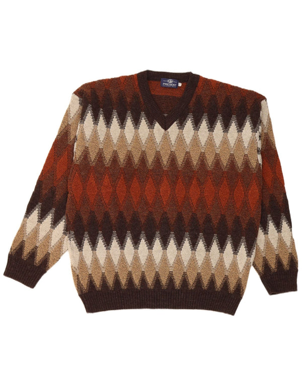 Sweter chłopięcy w stylu vintage z okrągłym dekoltem, 13-14 lat, brązowy Argyle/Diament