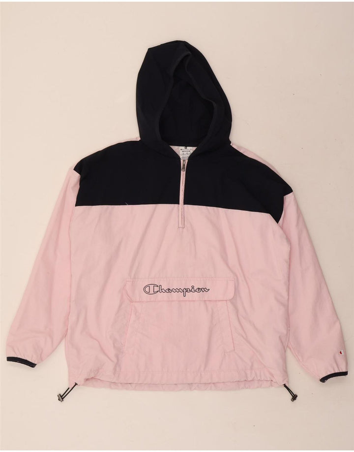 CHAMPION Womens Hooded Pullover Rain Jacket UK 14 Medium Pink Colourblock Vintage Champion and Second-Hand Champion from Messina Hembry 