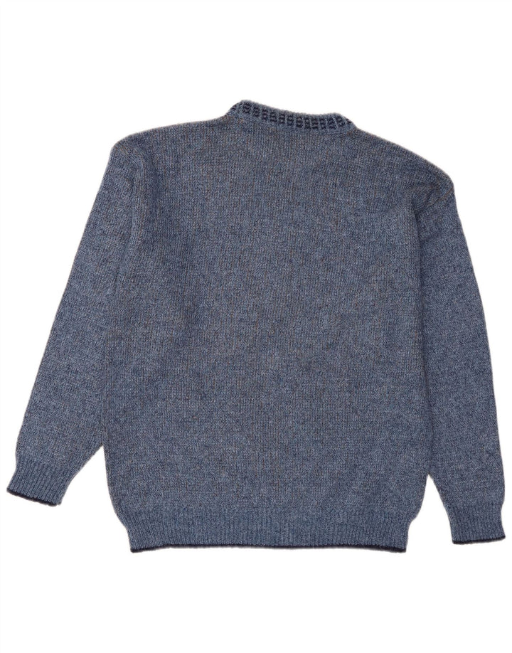 Męski sweter St Michael z okrągłym dekoltem, mały niebieski geometryczny akryl