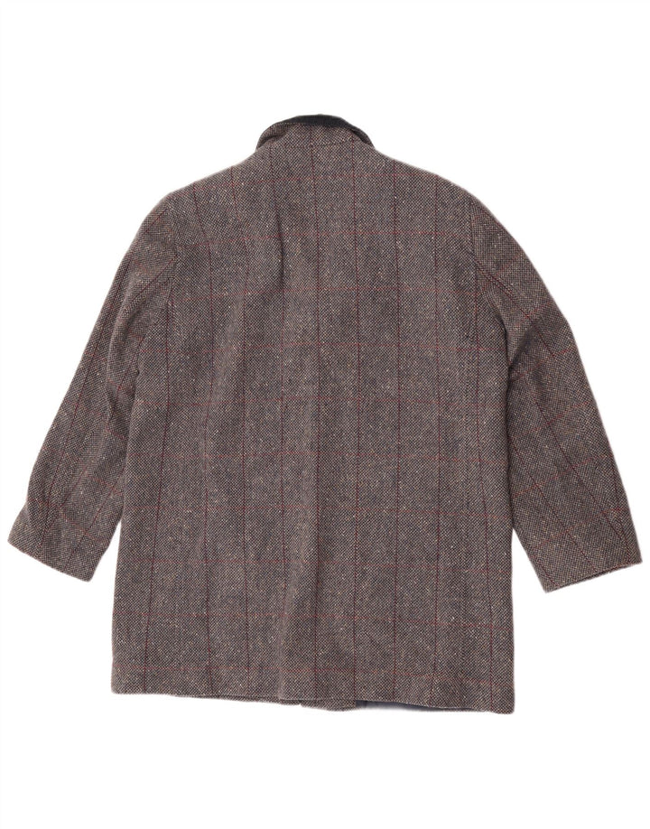 Płaszcz damski Henry White UK 16, duży, szary, z owczej wełny w kratkę