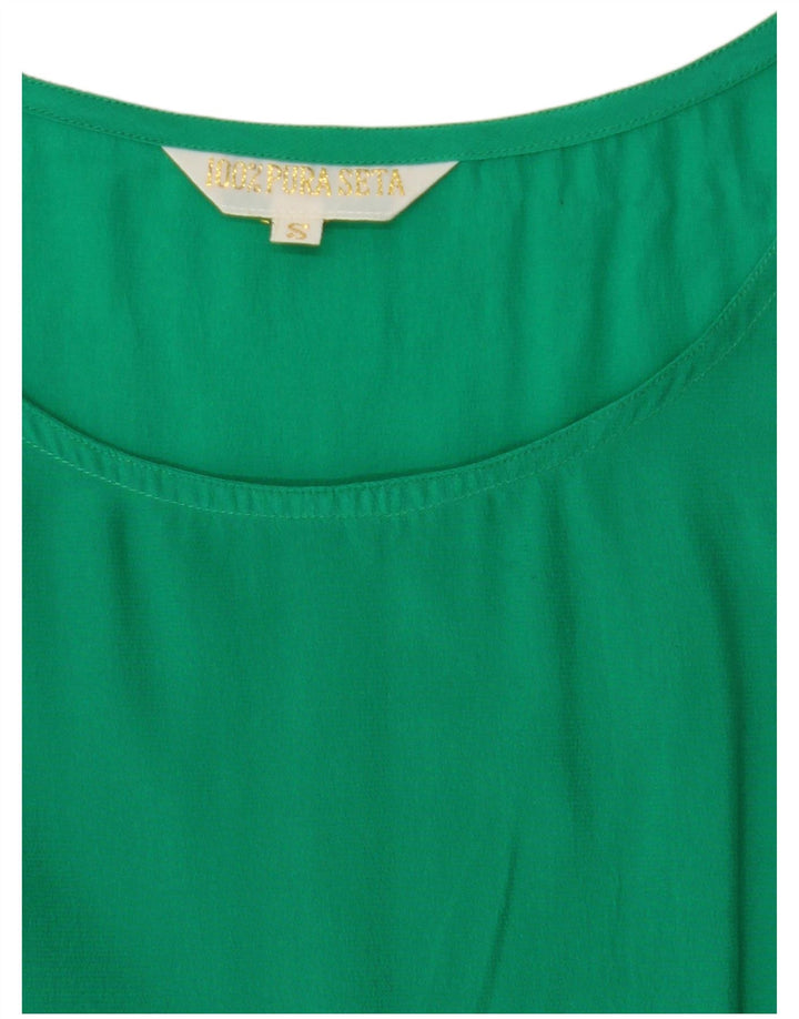 Damska bluzka o luźnym kroju VINTAGE Top UK 10 Small Green Silk