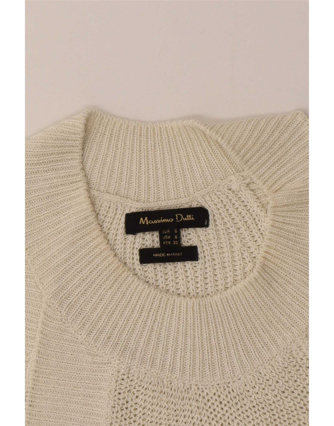 Damski top Massimo Dutti z dzianiny wiązany na szyi UK 10, mały w kolorze złamanej bieli
