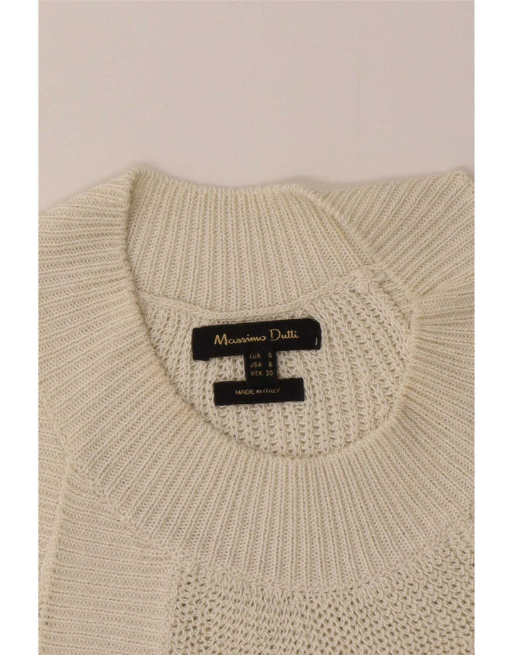 Damski top Massimo Dutti z dzianiny wiązany na szyi UK 10, mały w kolorze złamanej bieli