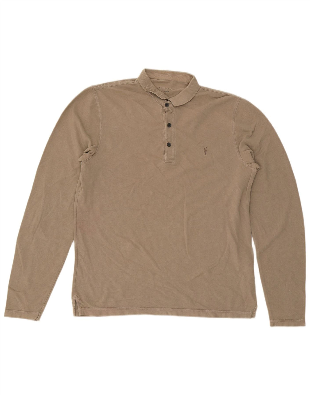 Męska koszulka polo All Saints z długim rękawem, średnio beżowa, bawełniana