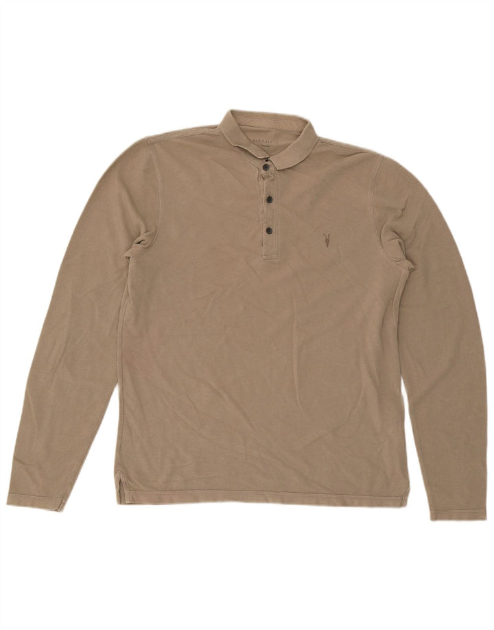 Męska koszulka polo All Saints z długim rękawem, średnio beżowa, bawełniana