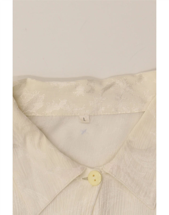 VINTAGE Womens Shirt Blouse UK 14 Large Beige Viscose Vintage Vintage and Second-Hand Vintage from Messina Hembry 