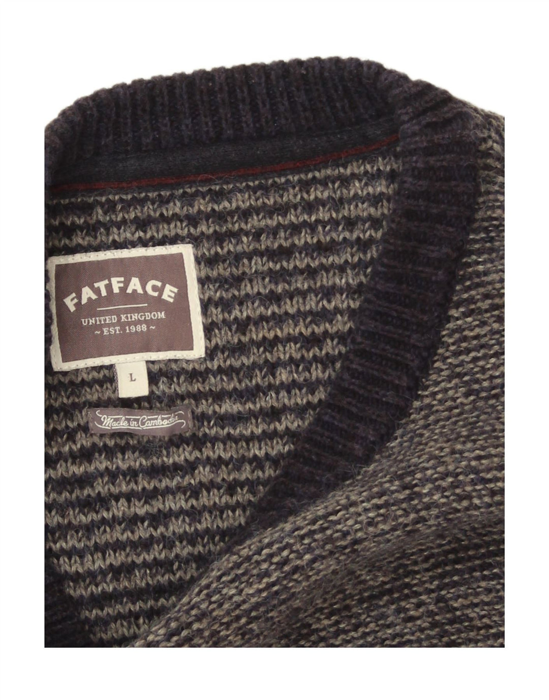 Męski sweter z dekoltem w łódkę Fat Face, duży, szary, bawełniany