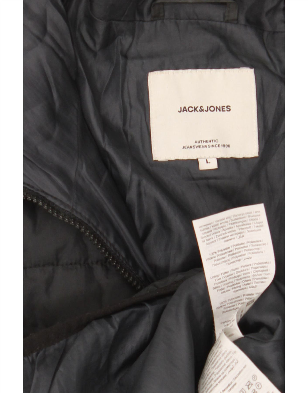 Męska ocieplana kurtka z kapturem Jack & Jones UK 40, duża, czarna, poliester
