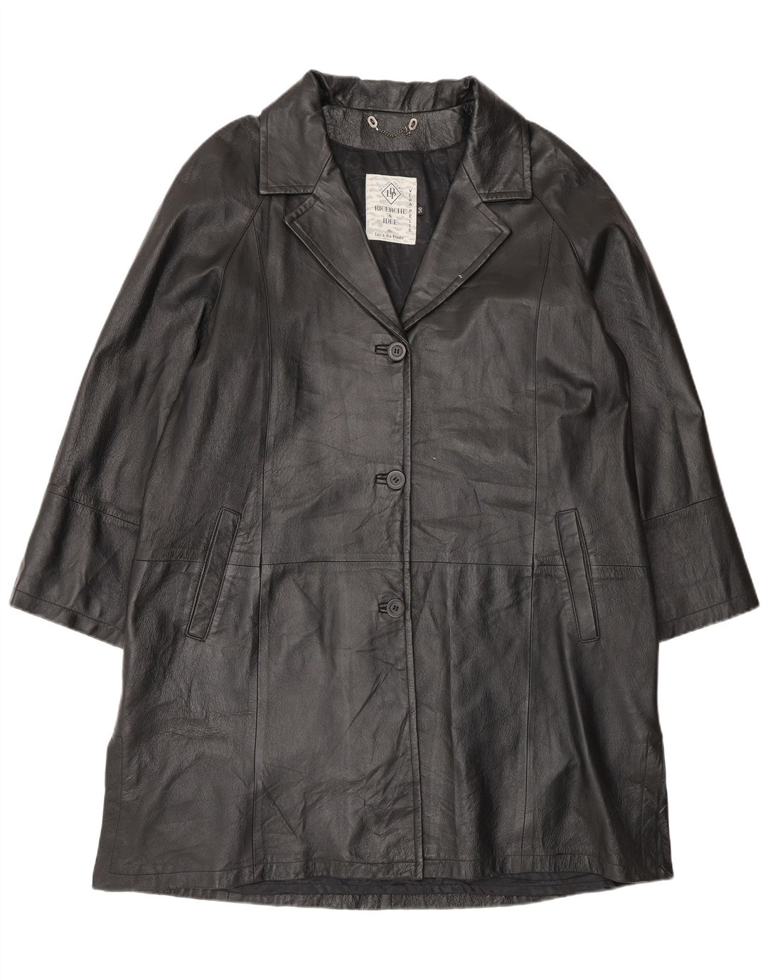 Vintage damski płaszcz skórzany oversize IT 50 XL czarna skóra