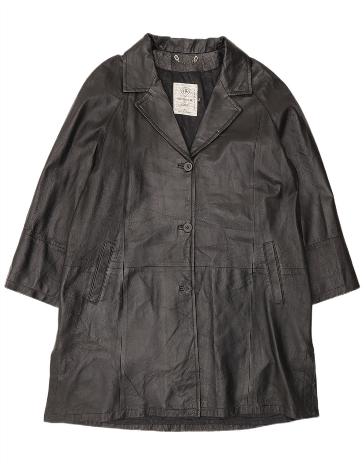 Vintage damski płaszcz skórzany oversize IT 50 XL czarna skóra