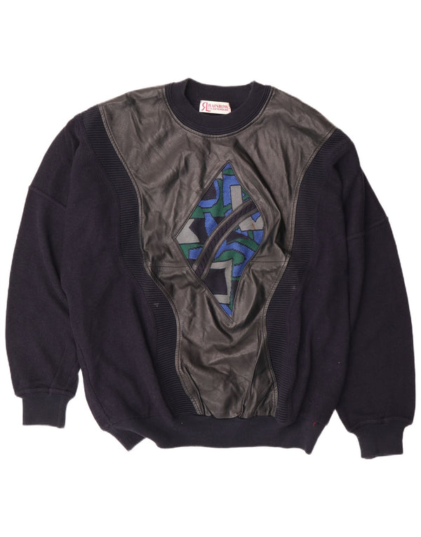 Tęczowy męski sweter z okrągłym dekoltem IT 56 2XL Granatowa, geometryczna bawełna