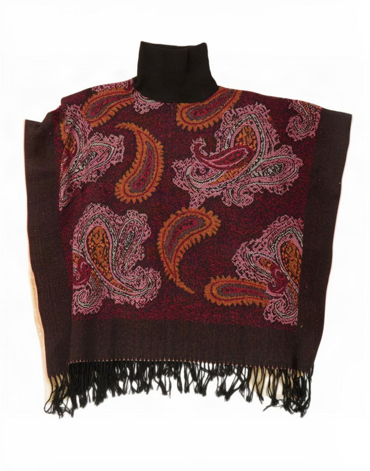 Vintage damski sweter ponczo w jednym rozmiarze, brązowy paisley