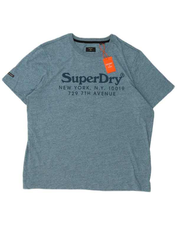 Męski T-shirt z grafiką Superdry, 3XL, niebieska bawełna w plamki