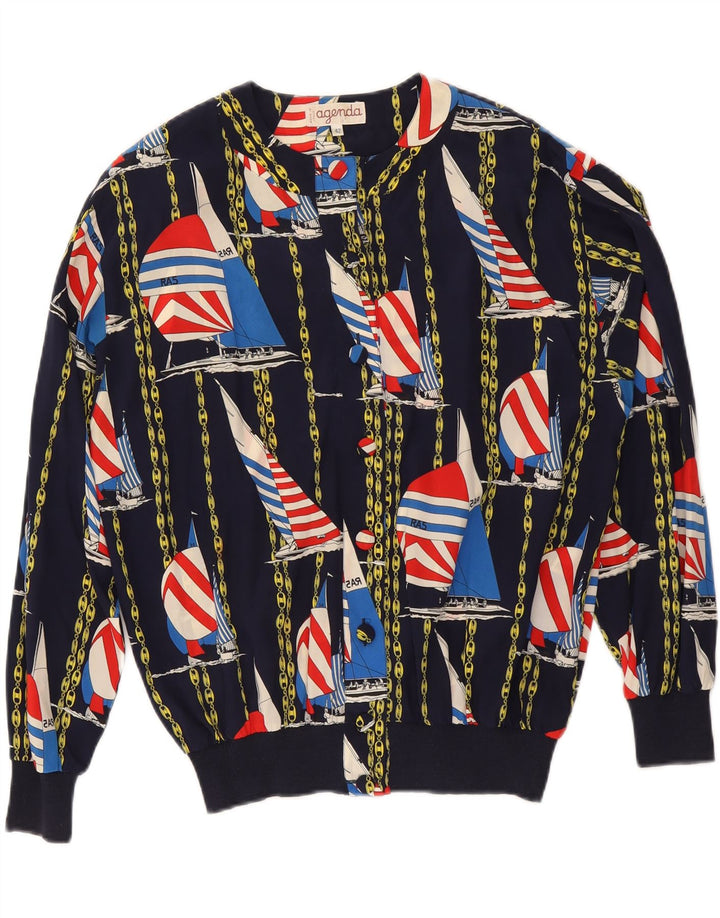 AGENDA Damska kurtka bomberka w abstrakcyjny wzór IT 42 Średni granatowy jedwab