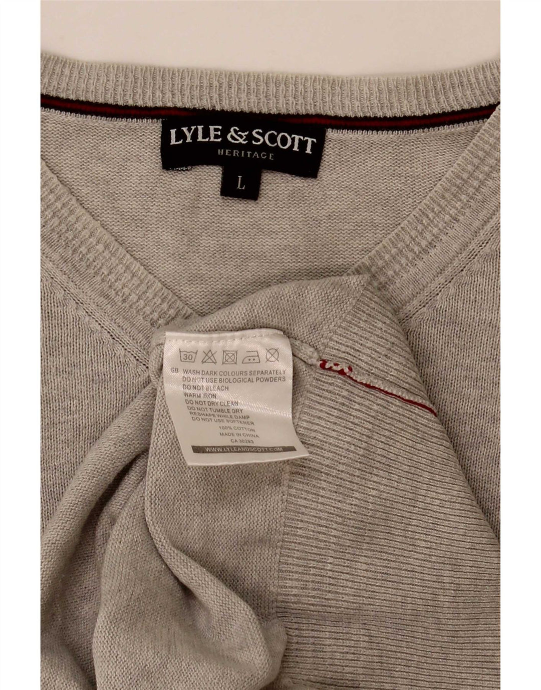 Męski sweter Lyle & Scott Heritage z dekoltem w kształcie litery V, duży, szary, bawełniany