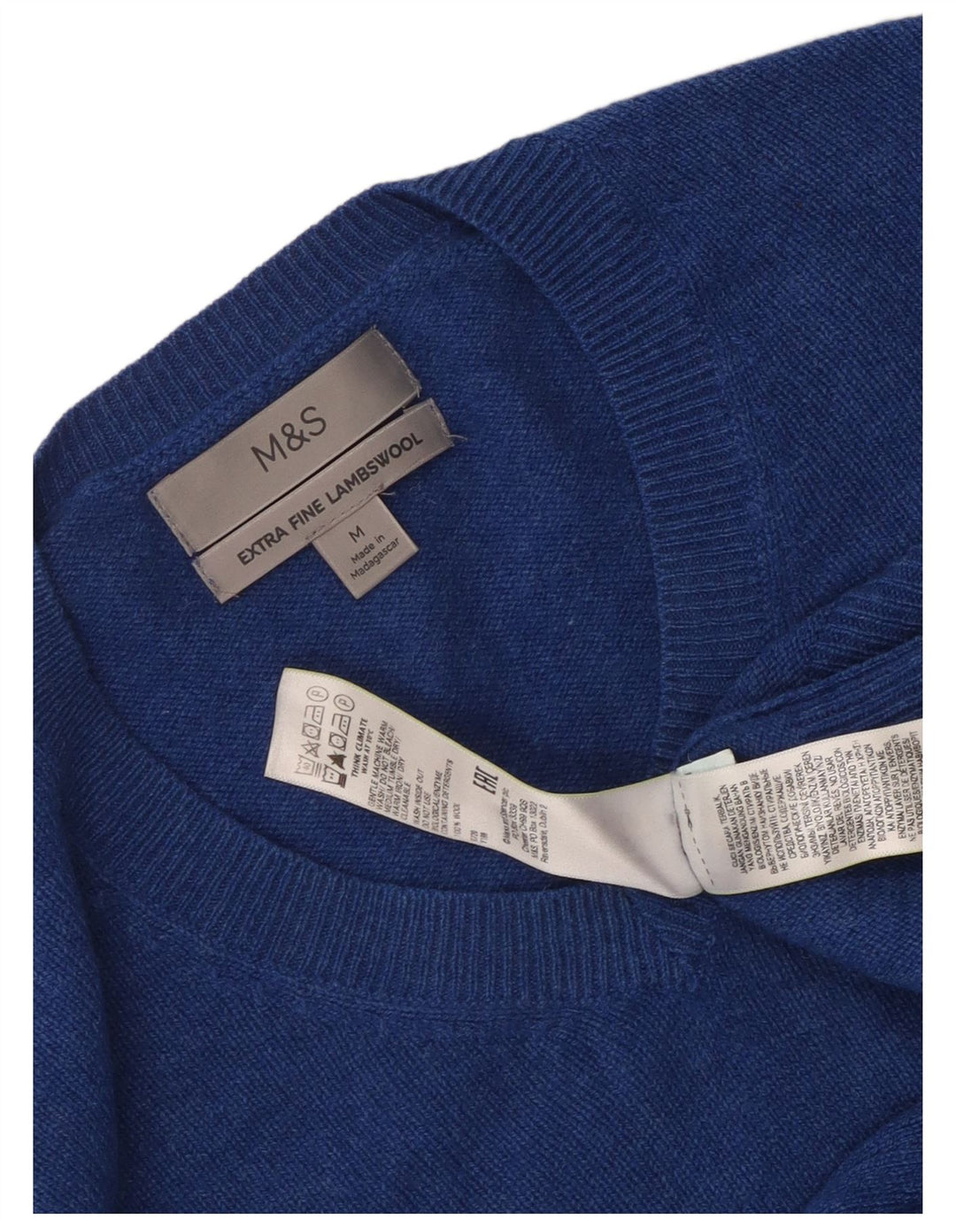Marks & Spencer Męski sweter z dekoltem w kształcie litery V, średnioniebieski, wełniany