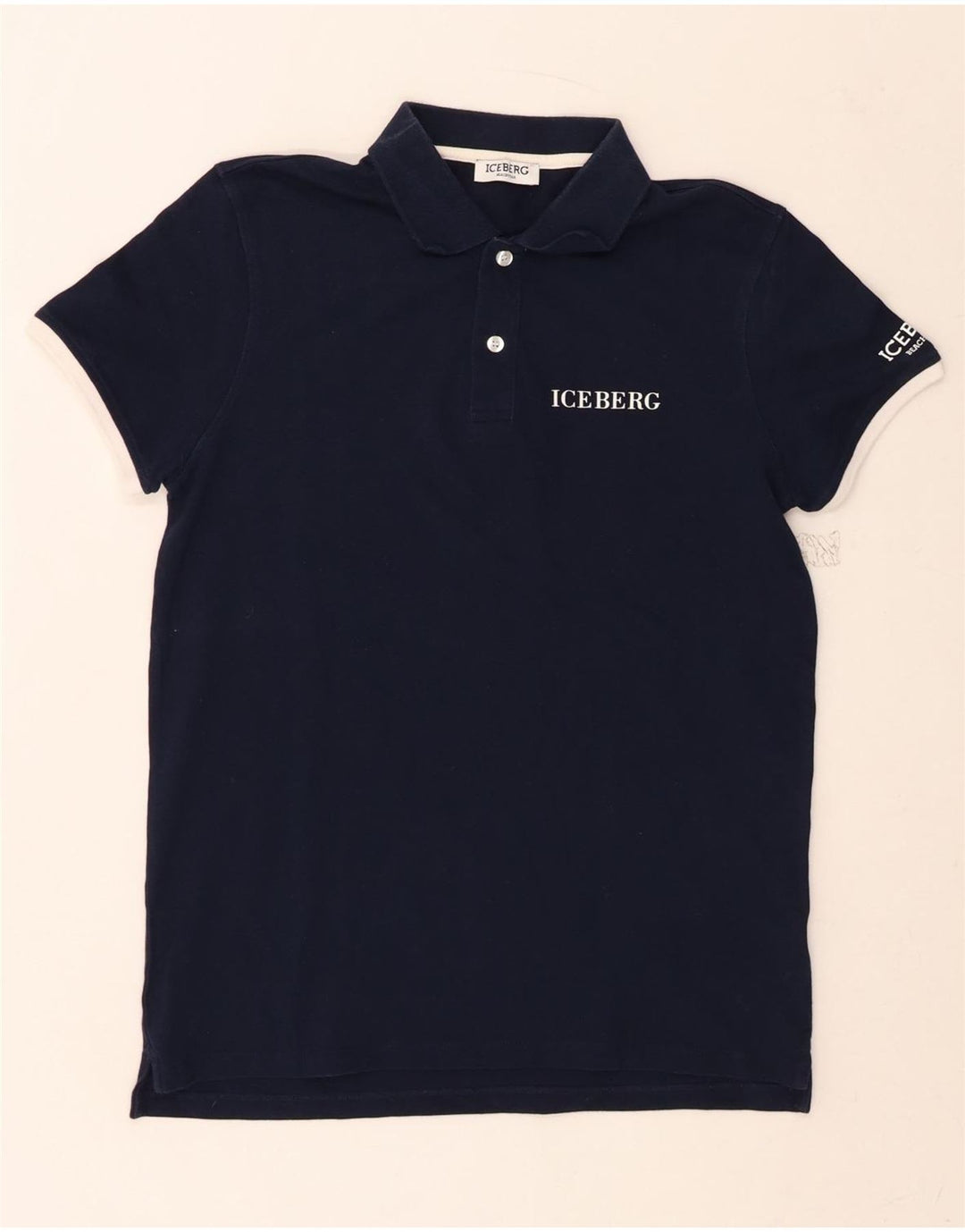 ICEBERG Mens Graphic Polo Shirt Small Navy Blue Cotton Vintage Iceberg and Second-Hand Iceberg from Messina Hembry 