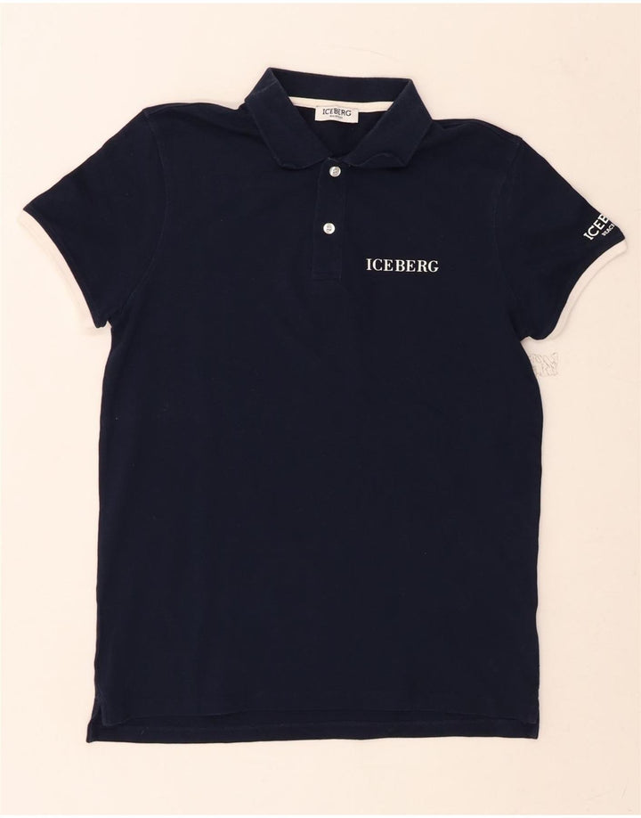 ICEBERG Mens Graphic Polo Shirt Small Navy Blue Cotton Vintage Iceberg and Second-Hand Iceberg from Messina Hembry 