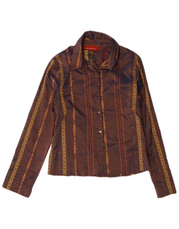Damska bluzka koszulowa w stylu vintage UK 12 Średni brąz Paisley