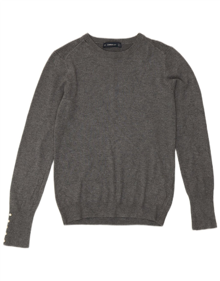 Sweter damski Zara z okrągłym dekoltem UK 12, średnioszara wiskoza