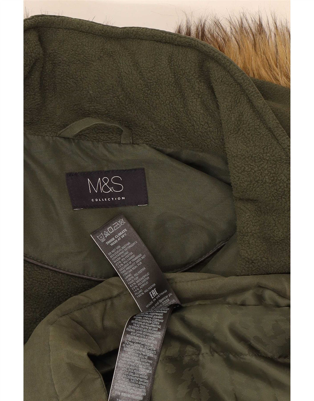 Damska kurtka parka z kapturem Marks & Spencer UK 16, duża, khaki, poliester
