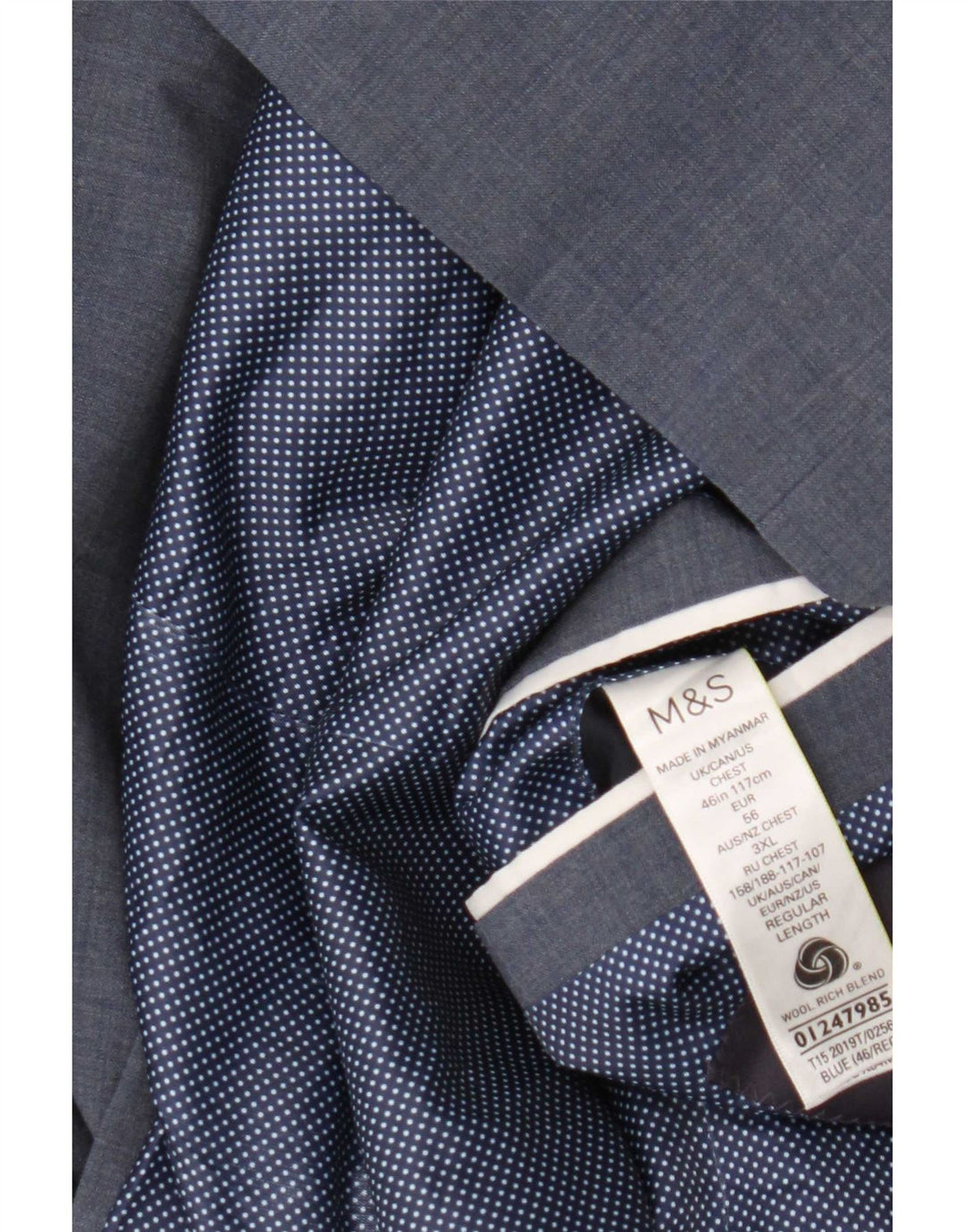 Marks & Spencer Męska marynarka zapinana na 2 guziki UK 46 3XL Niebieska wełna