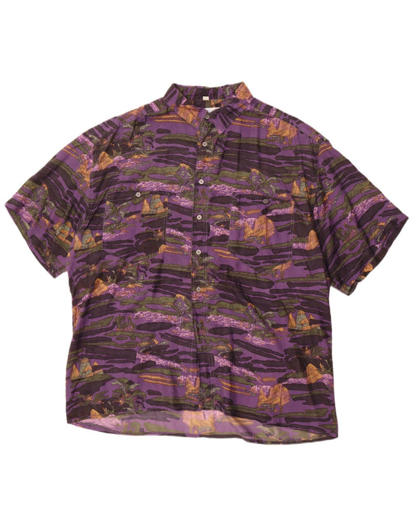 Nowa szybka męska koszula z krótkim rękawem i abstrakcyjnym wzorem, rozmiar 43/44 XL, fioletowy jedwab