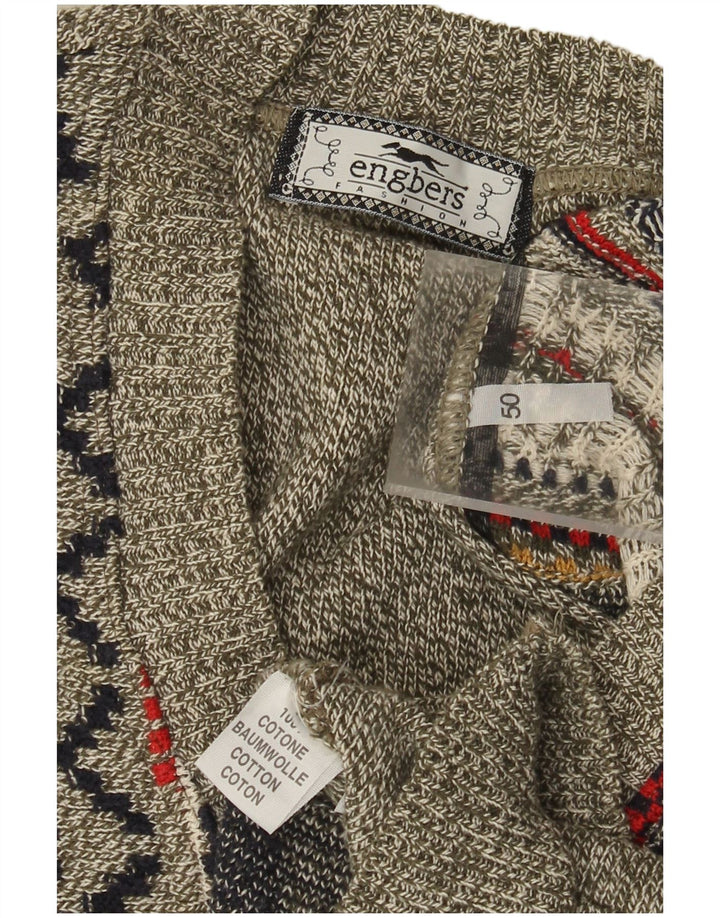 Męski sweterek Engbers z dekoltem w szpic IT 50, bawełniany w średnie szare paski