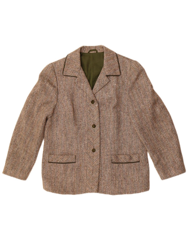 Vintage damska marynarka zapinana na 3 guziki UK 14, wełniana w średnie szare paski