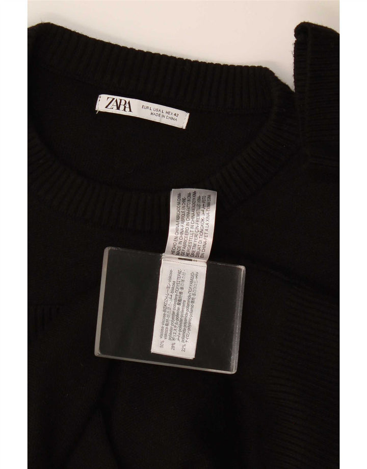 Męski sweter Zara z okrągłym dekoltem, duży, czarny, wiskozowy