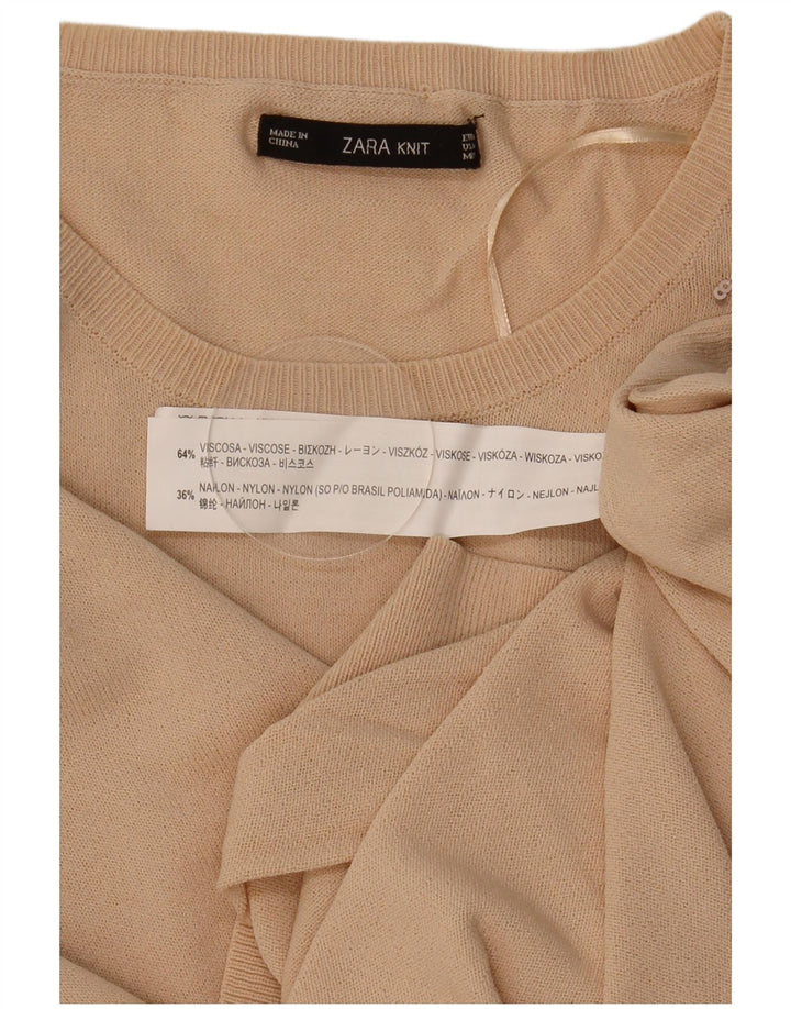 Sweter damski Zara z okrągłym dekoltem UK 14, średni beż, geometryczny