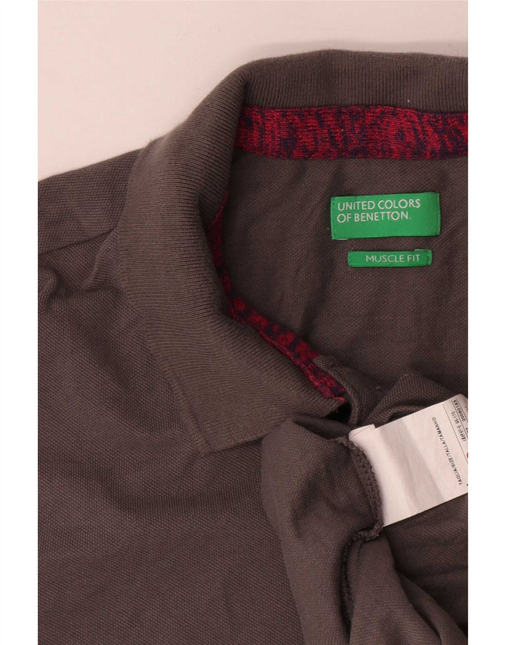 Męska koszulka polo Benetton Muscle Fit, średnioszara, bawełniana