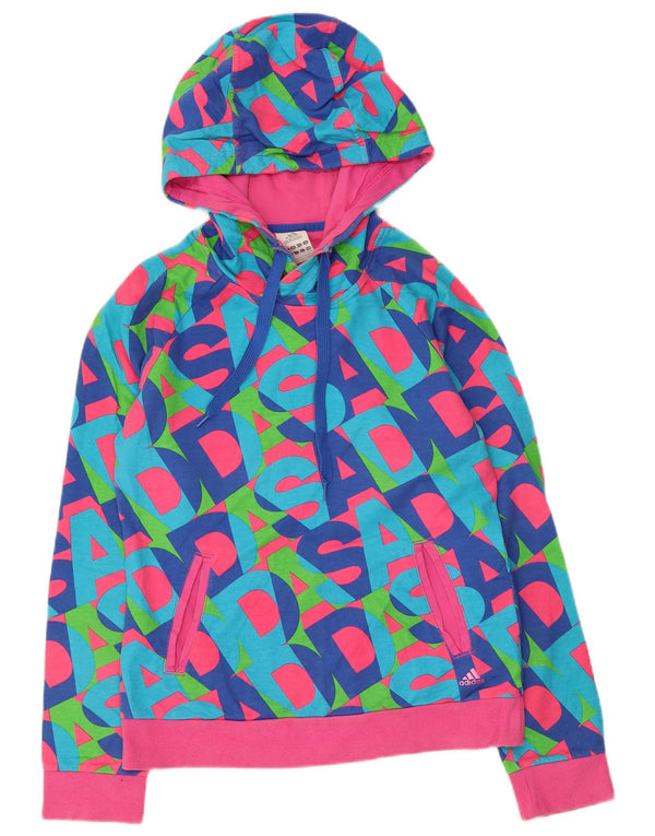 Adidas Womens Graphic Hoodie Jumper UK 10 Small Multicoloured Cotton
