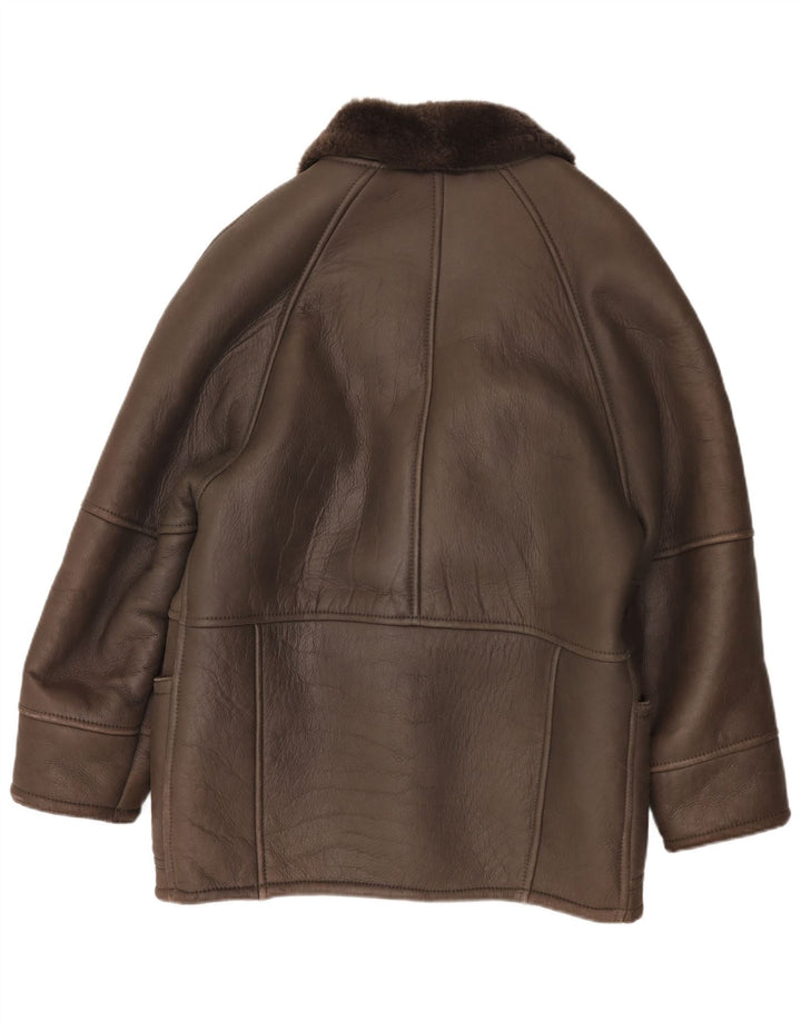 Męska kurtka shearling z podwójnymi piersiami w stylu vintage IT 50, duża brązowa skóra