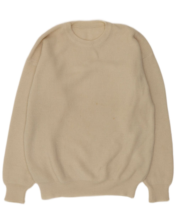Vintage męski sweter z okrągłym dekoltem XL w kolorze złamanej bieli, akryl