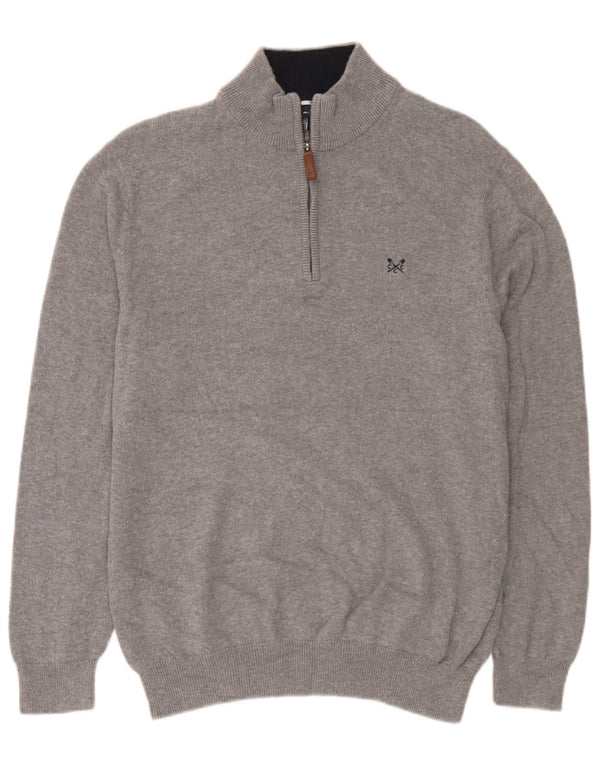 Crew Clothing Męski sweter z zamkiem błyskawicznym, duży, szary, nakrapiany, bawełniany