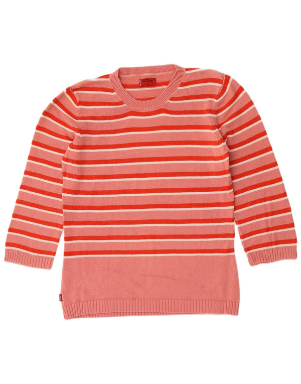 Levi's Womens 3/4 Sleeve Crew Neck Jumper Sweater UK 12 Medium Pink Striped
