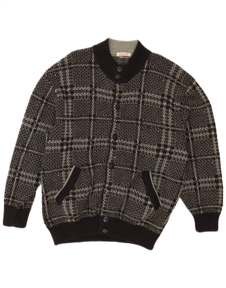 Vintage męski sweter kardigan IT 52, duża czarna wełna w kratkę