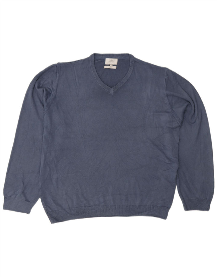 Marks & Spencer Męski sweter o regularnym kroju z dekoltem w kształcie litery V, 2XL, granatowy