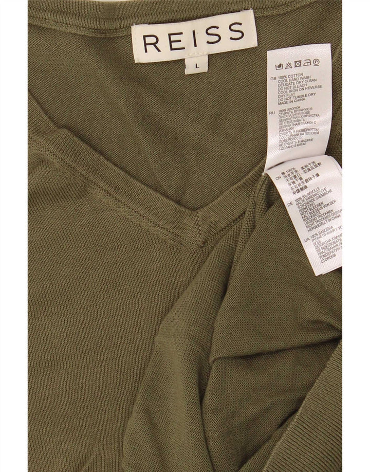 Męski sweter Reiss z dekoltem w kształcie litery V, duży, bawełniany khaki